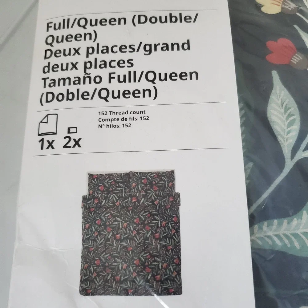 IKEA Sammetsblad QUEEN Full Duvet Cover w Pillowcases SET Black Floral Scandi